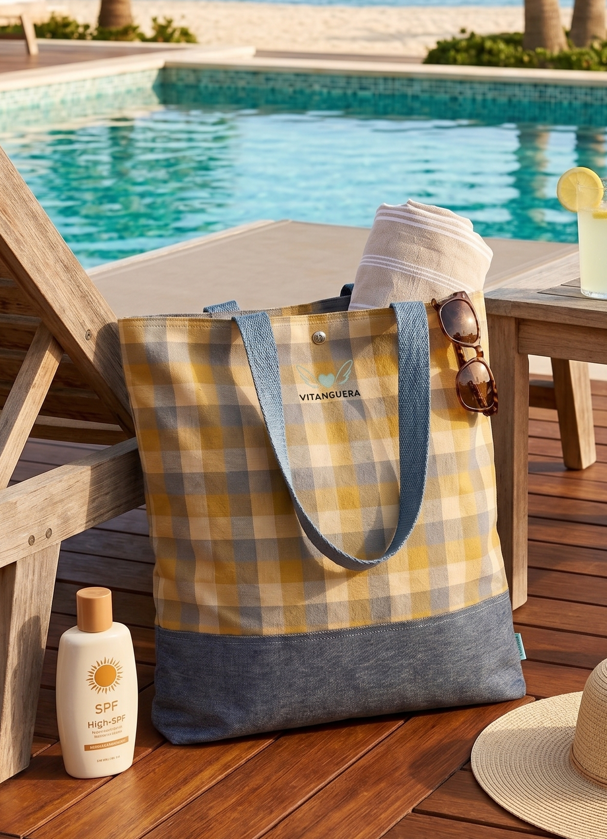 Tote bag Vichy «Cuadro vichy amarillo» de Vitanguera, vista 2