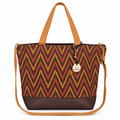 Bolso Alma «Gobelino zig zag ocre y polipiel lisa chocolate»