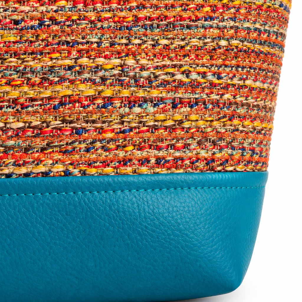 Bolso Alma «Rústico multicolor rojo y polipiel lisa océano»