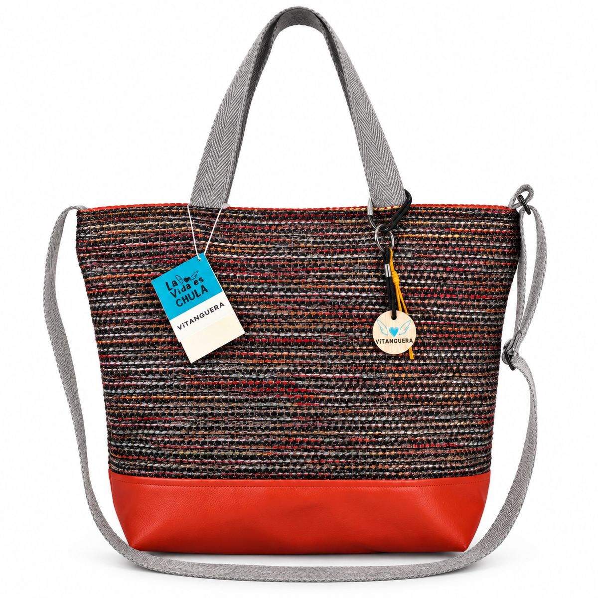 Bolso Alma «Rústico multicolor negro y polipiel lisa teja»