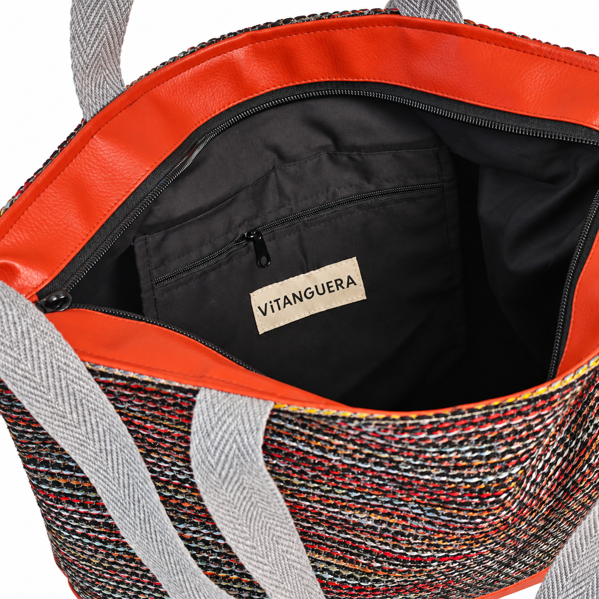 Bolso Alma «Rústico multicolor negro y polipiel lisa teja»