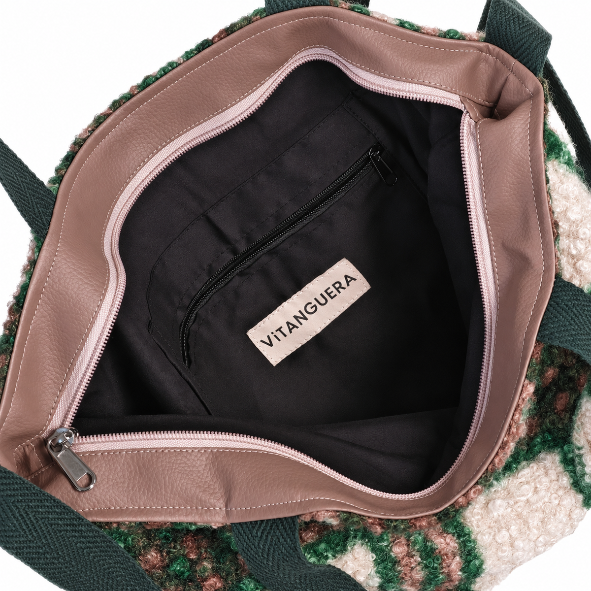 Bolso Alma «Borreguito cuadros verde y polipiel lisa visón»