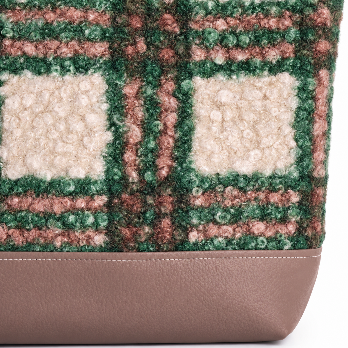 Bolso Alma «Borreguito cuadros verde y polipiel lisa visón»