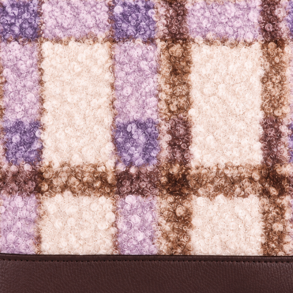 Bolso Alma «Borreguito cuadros lila y polipiel lisa chocolate»