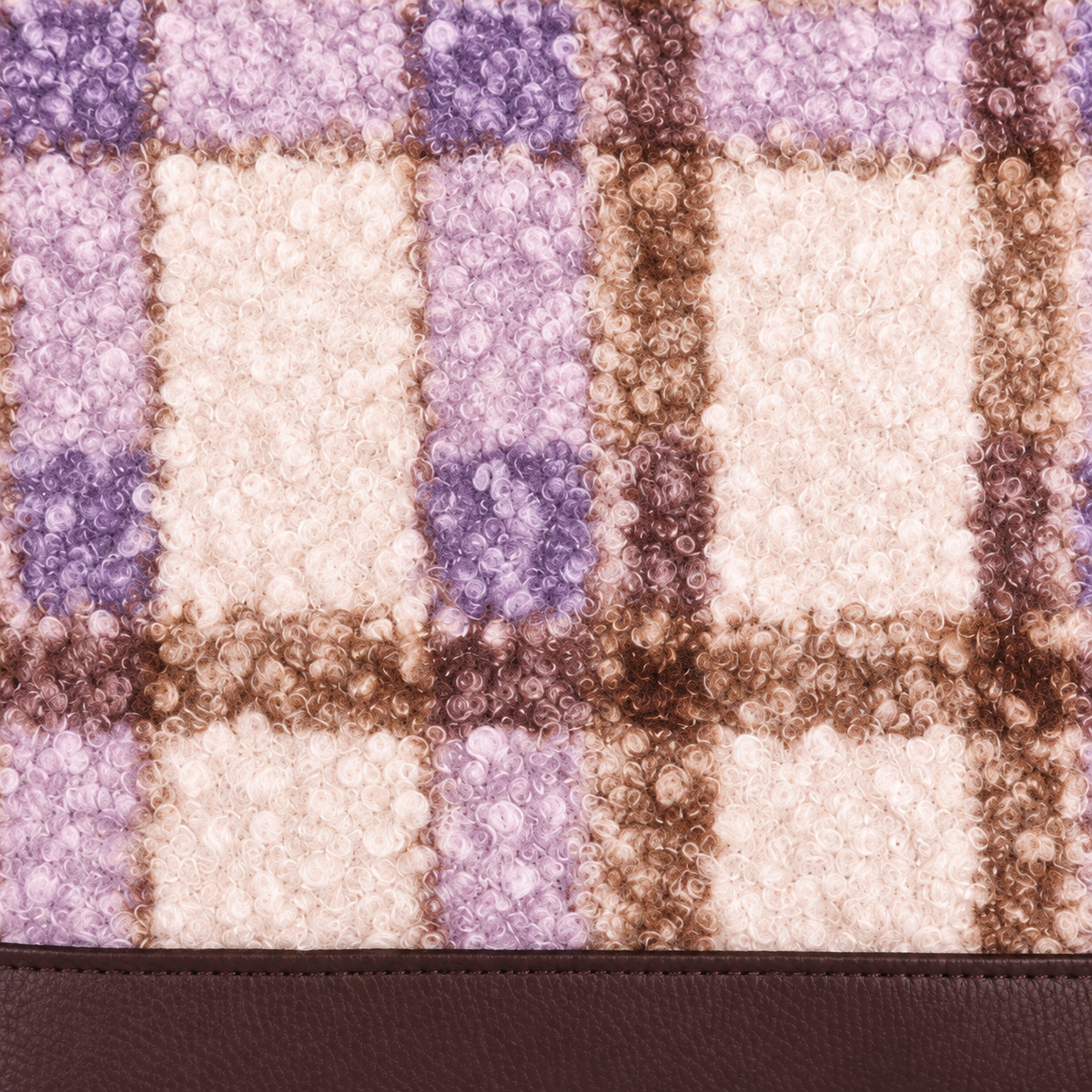 Bolso Alma «Borreguito cuadros lila y polipiel lisa chocolate»