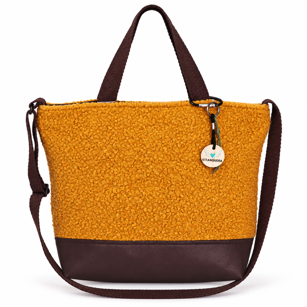 Bolso Alma «Borreguito ocre y polipiel lisa chocolate»