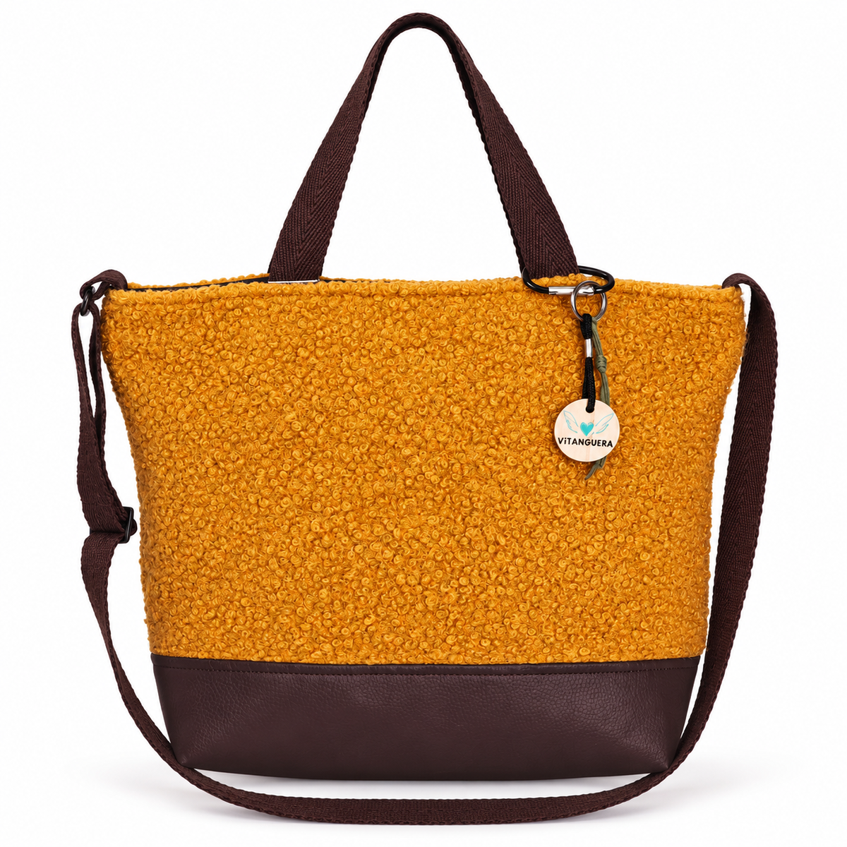 Bolso Alma «Borreguito ocre y polipiel lisa chocolate»