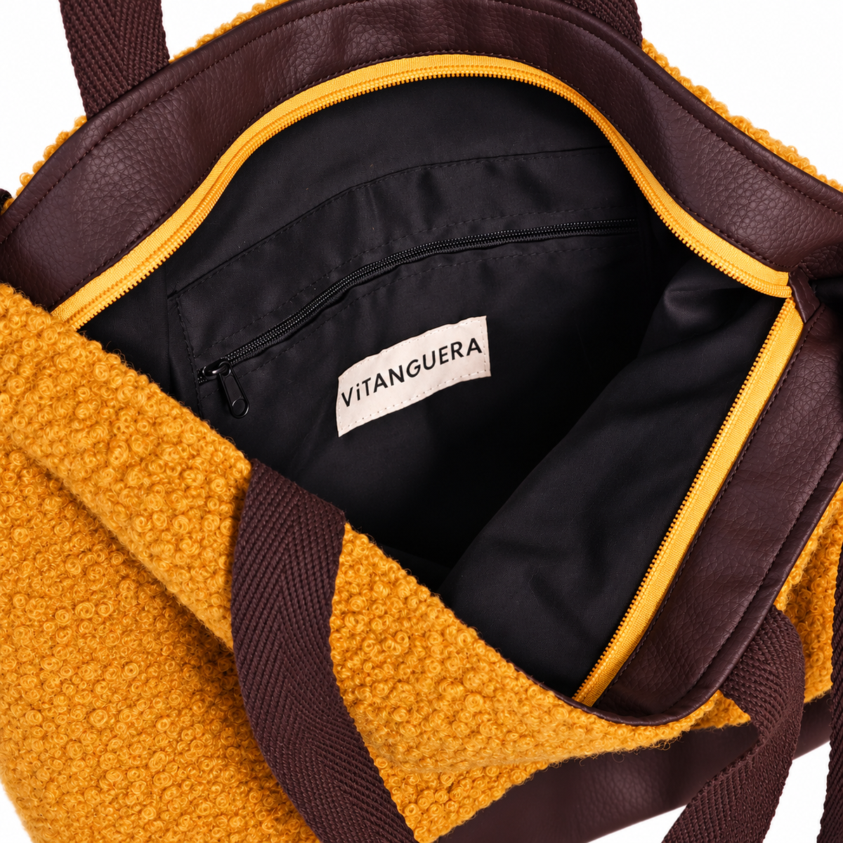 Bolso Alma «Borreguito ocre y polipiel lisa chocolate»