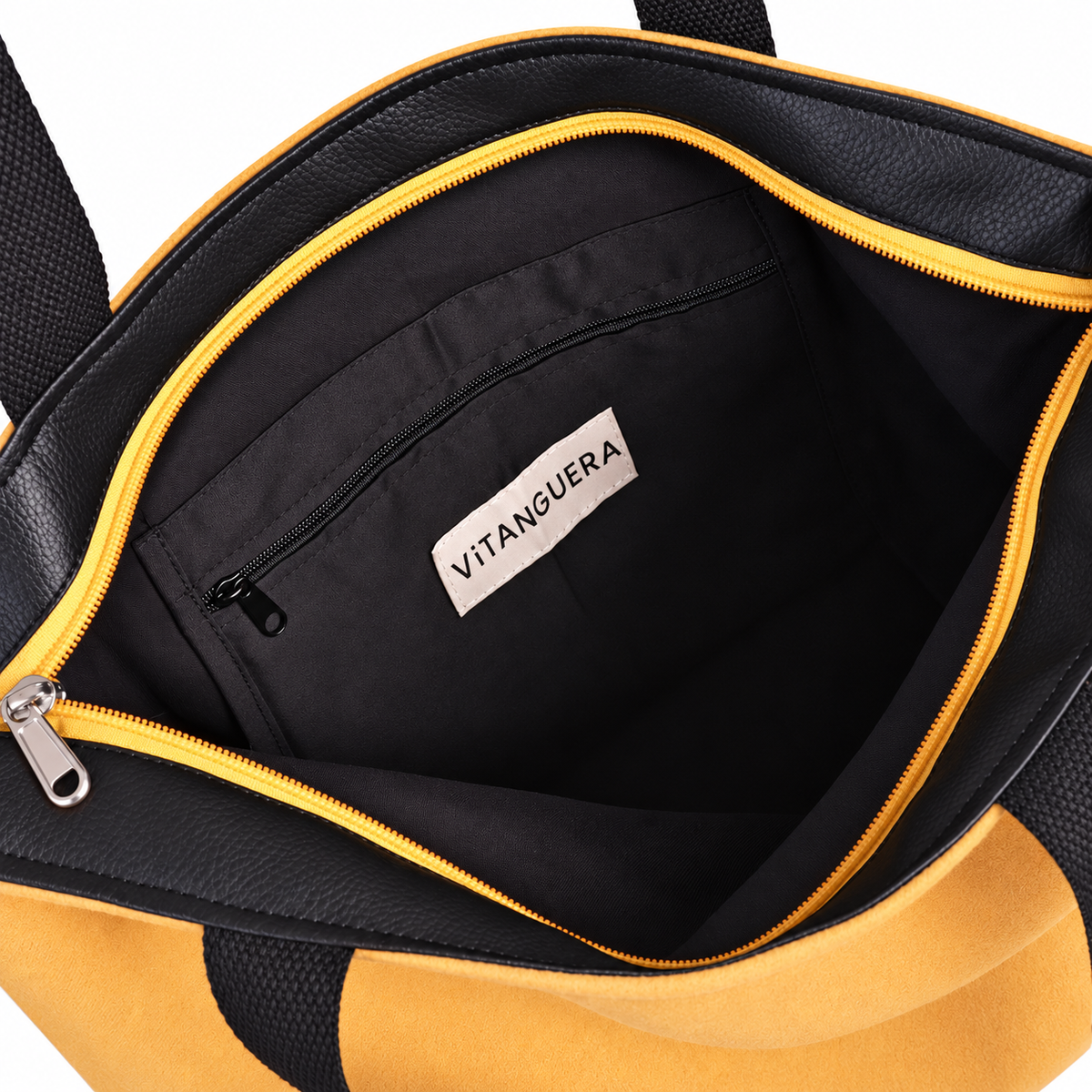Bolso Alma «Paño liso ocre y polipiel lisa negro»