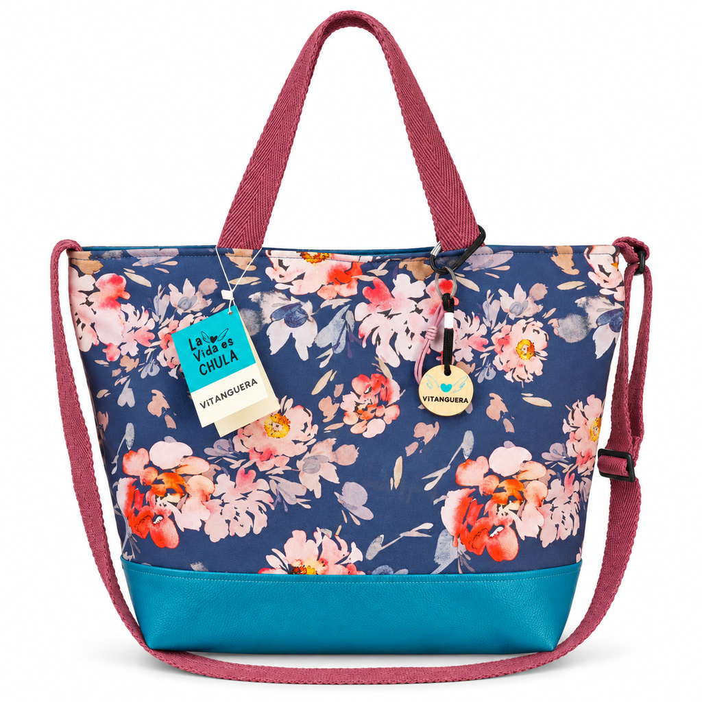 Bolso Alma «Neopreno flor marino y polipiel lisa océano»