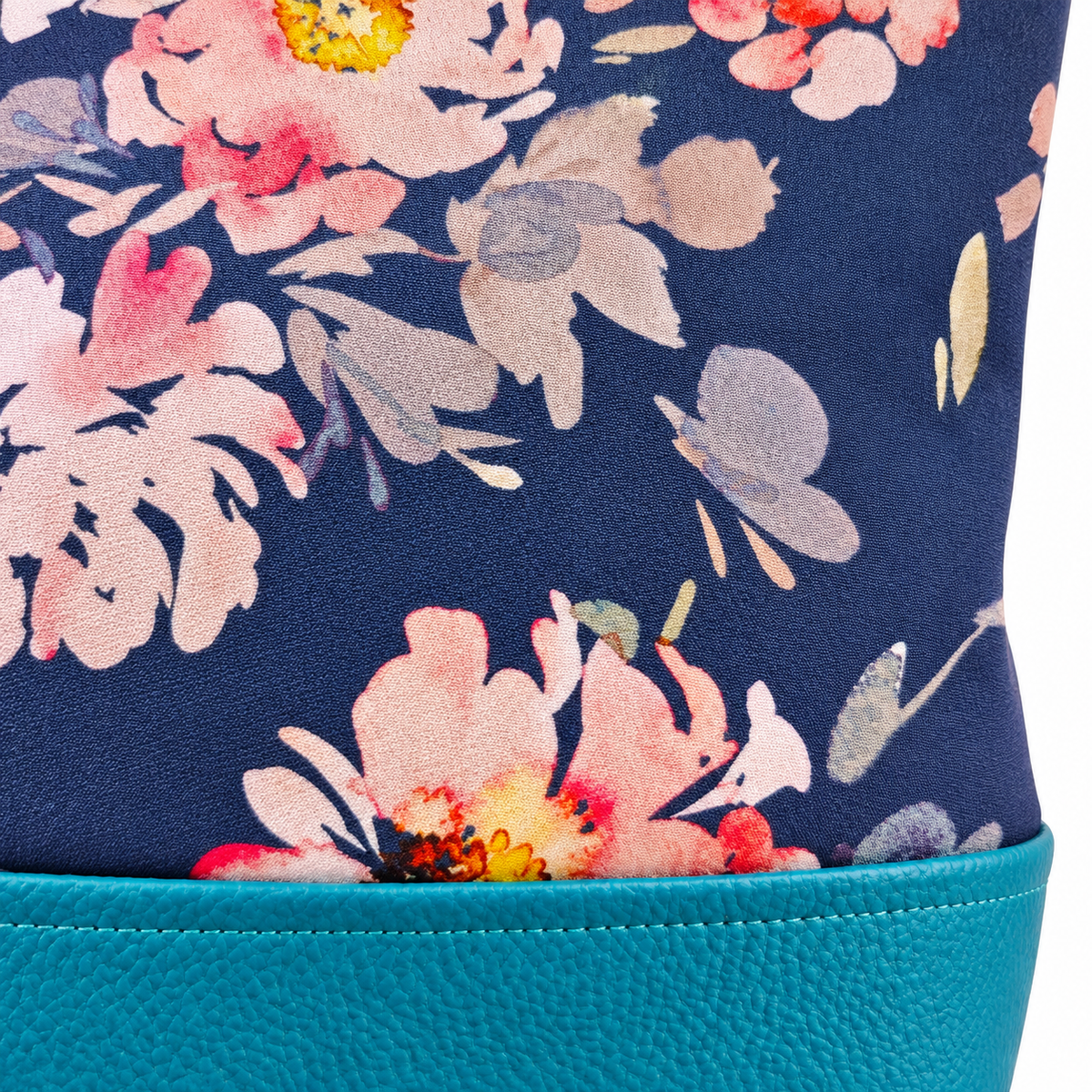 Bolso Alma «Neopreno flor marino y polipiel lisa océano»