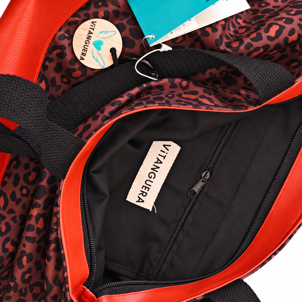 Bolso Alma «Estampado leopardo marrón y polipiel lisa teja»