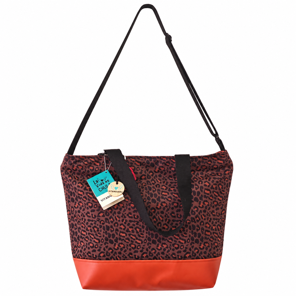 Bolso Alma «Estampado leopardo marrón y polipiel lisa teja»