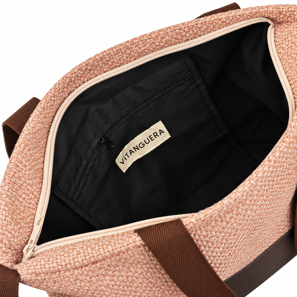 Bolso Alma «Bitono rosa palo y polipiel lisa chocolate»