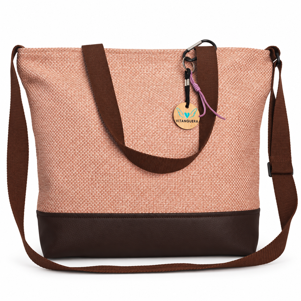 Bolso Alma «Bitono rosa palo y polipiel lisa chocolate»