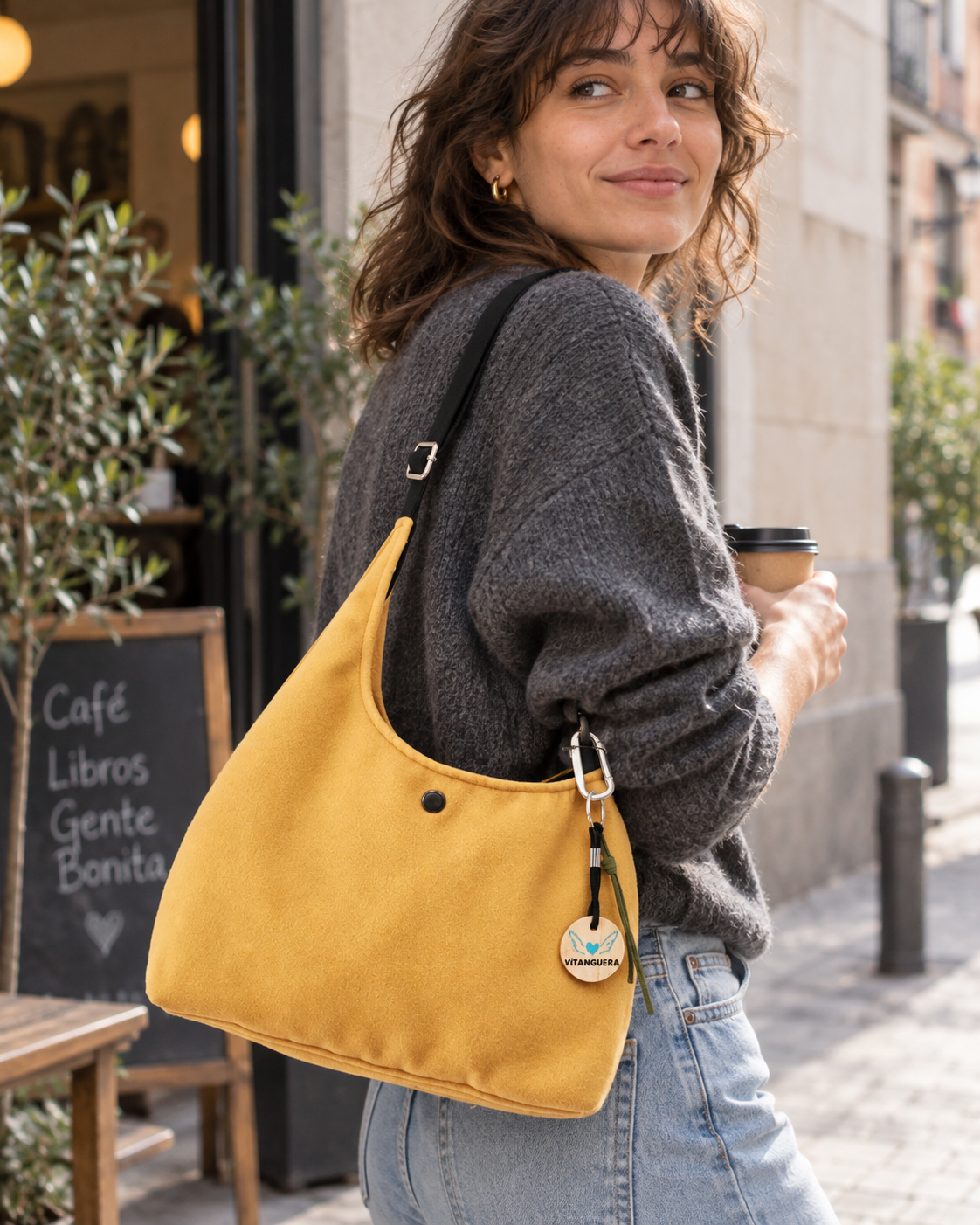 Bolso bandolera Thea «Paño liso ocre»