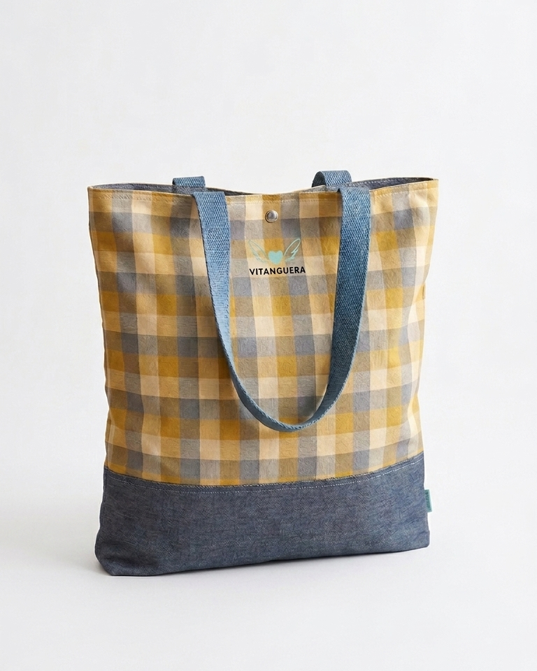 Tote bag Vichy «Cuadro vichy amarillo» de Vitanguera, vista 1