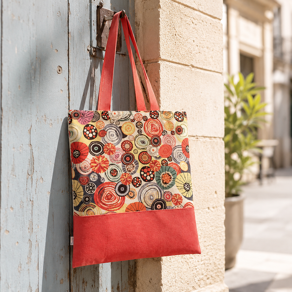 Bolsa Tote Básica TIERRA Círculos Étnicos Rojo Liso