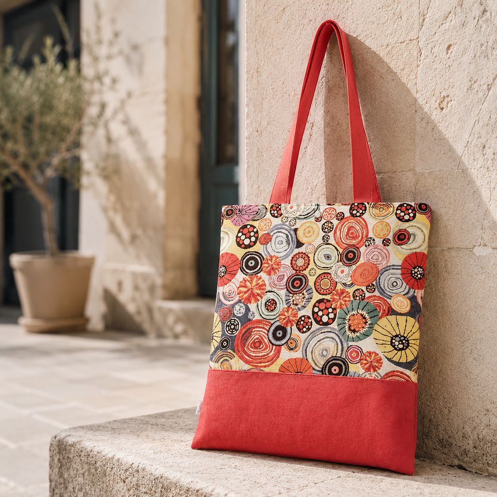 Bolsa Tote Básica TIERRA Círculos Étnicos Rojo Liso