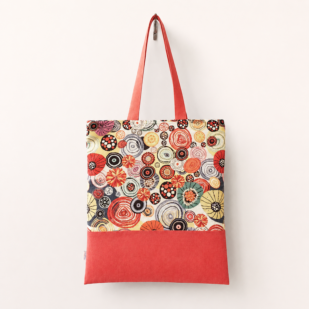 Bolsa Tote Básica TIERRA Círculos Étnicos Rojo Liso