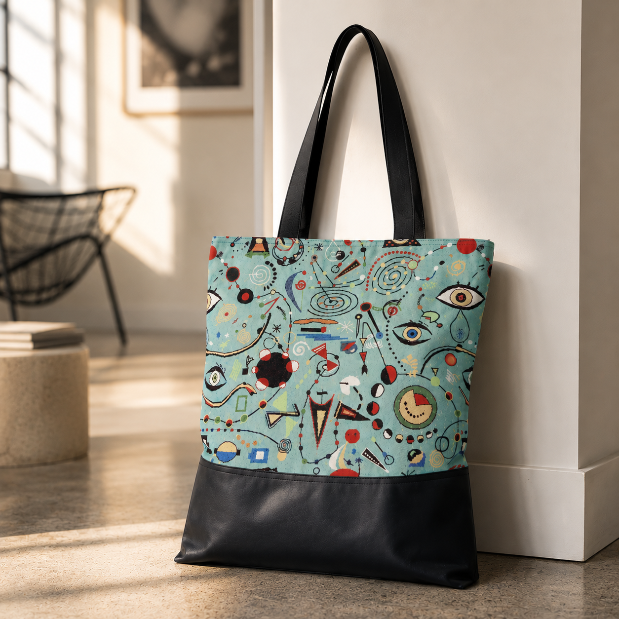 Bolsa Tote Básica TIERRA Pintor Surrealista Piel Vegana Negra