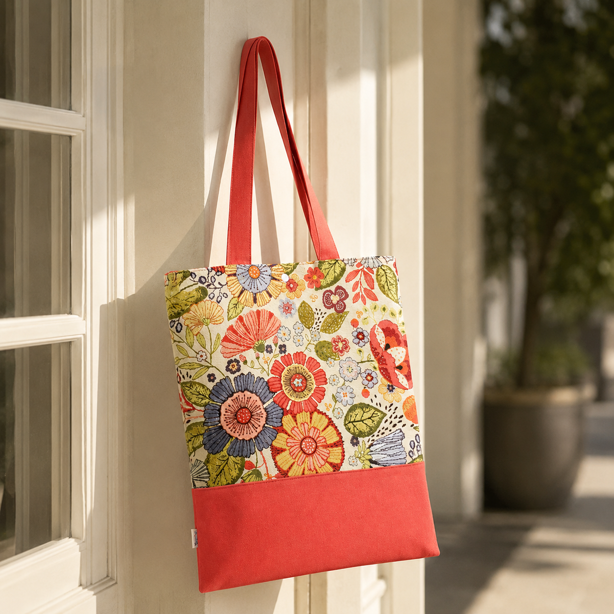 Bolsa Tote Básica TIERRA Flores Rojo Liso