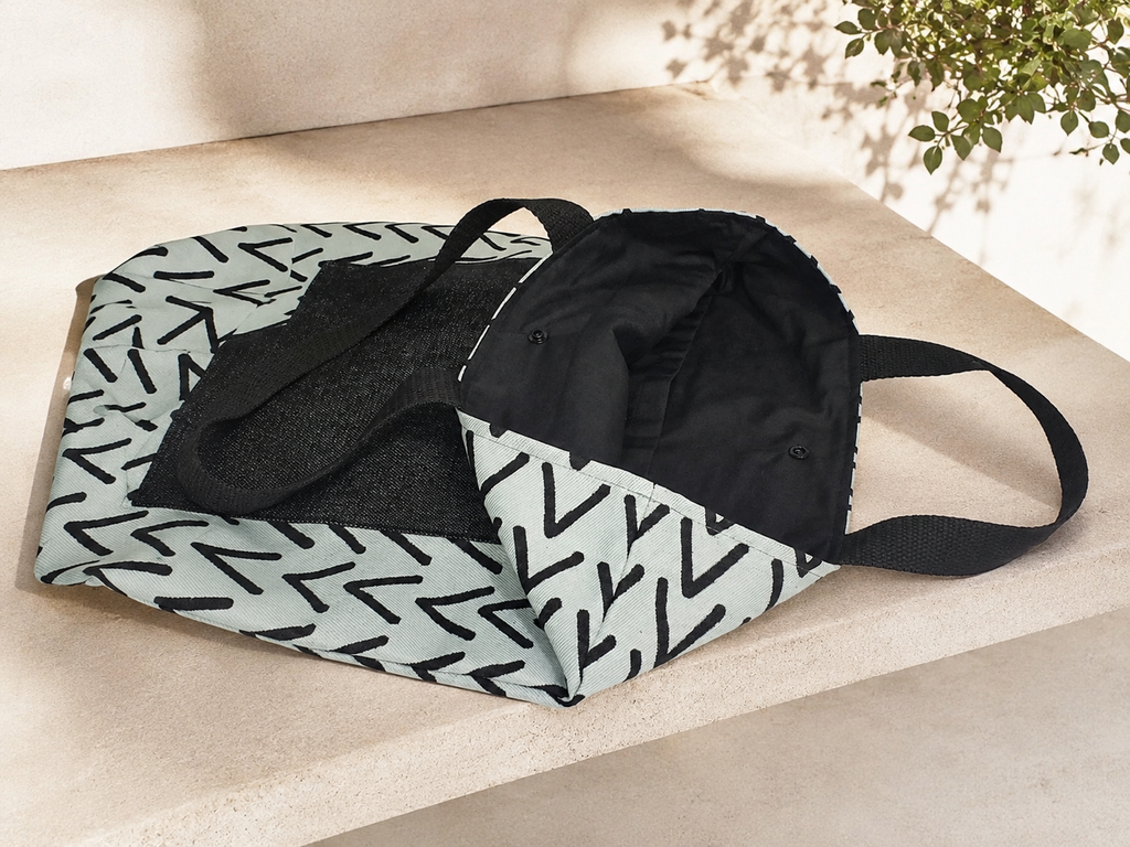 Bolsa Tote Bolsillo LUNA Geométrico V Negro Fondo Verde