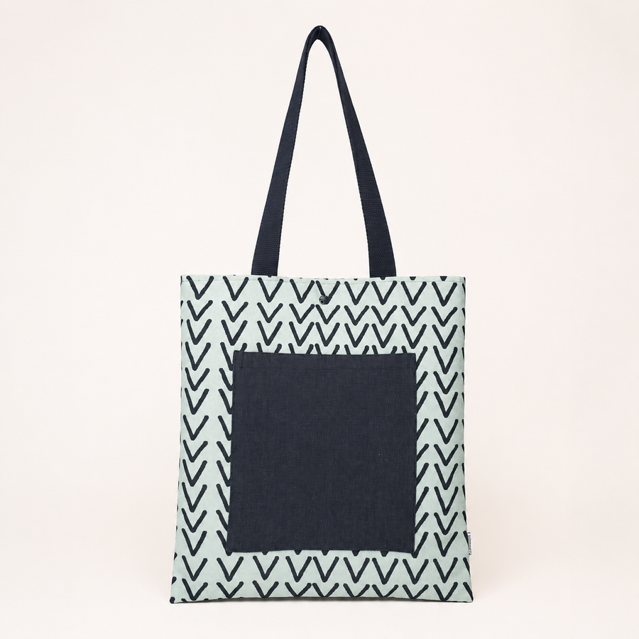 Tote bag LUNA «Geométrico V negro fondo verde» de Vitanguera, vista 1